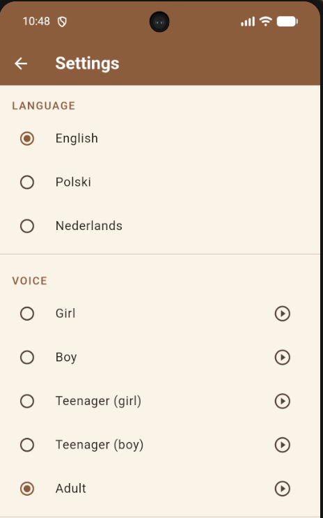Language and voice settings