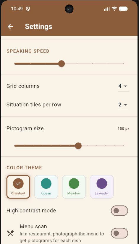 Display and theme settings